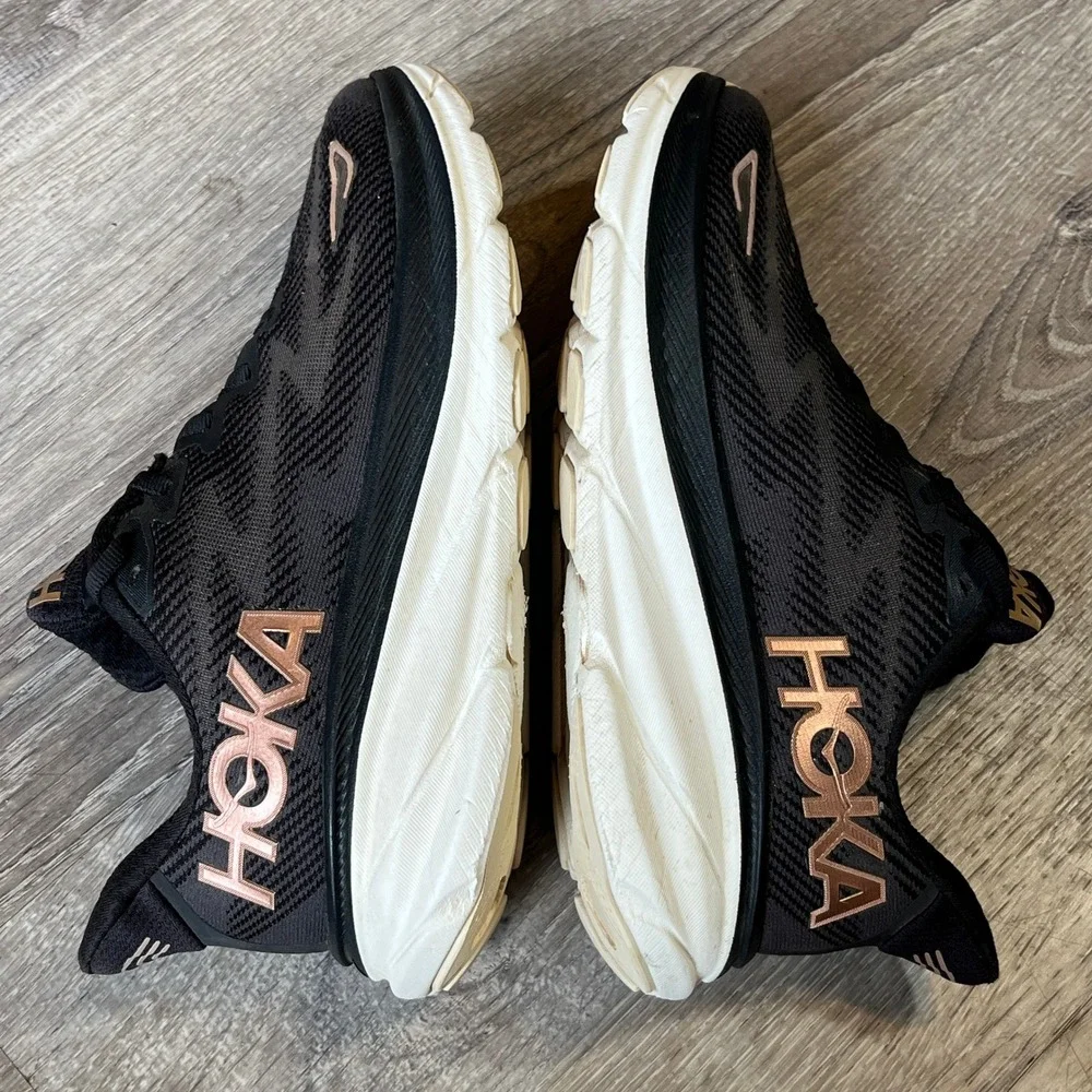 Hoka Clifton 9 Womens Running Shoes Black Rose Gold 1127896-BRGL Size 6.5 B